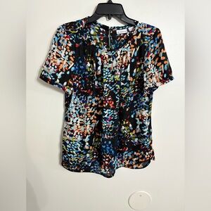 Liz Claiborne Multicolored Graphic Relaxed Short Sleeve Blouse Size Large